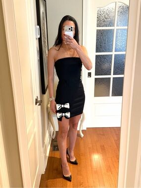black dress next day delivery Star Bow Detail Midi Dress - Caviar Black